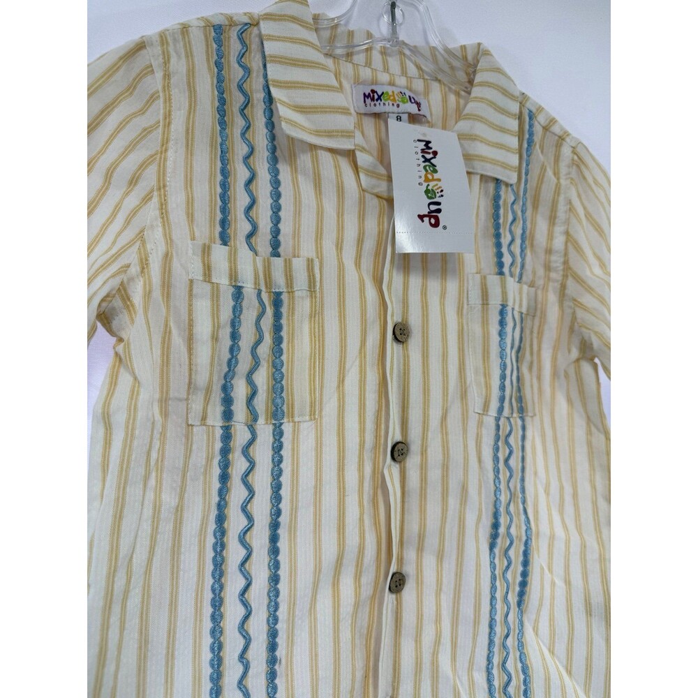 Mixed Up Clothing Boys Bordado Short Sleeve Button Down Shirt Yellow/white Sz 8 - Picture 2 of 5